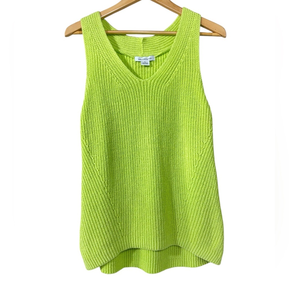 Liz Claiborne Bright Green Knit Cotton Sweater Sleeveless Tank | Women’s L